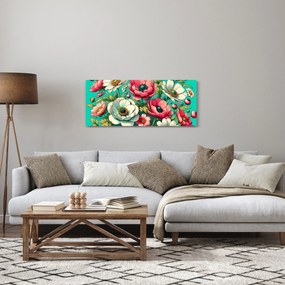 Obraz - Kvety na modrom pozadí (120x50 cm)