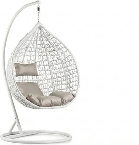 Biele závesné kreslo KOKON so stojanom, svetlý vankúš