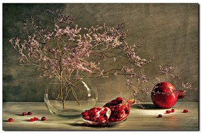 Obraz na plátne - Zátišie - vetva a granátové jablko 1274A (75x50 cm)