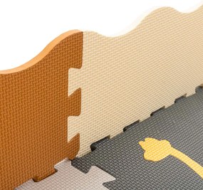 KIK Penová puzzle podložka a ohrádka pre deti, dinosaury, hnedá, 143 x 143 cm