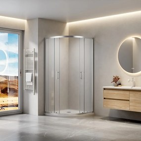 Erga Peoria, štvrťkruhový sprchový kút s posuvnými dverami 100(dvere) x 100(stena) x 190 cm, 6mm číre sklo, chrómový profil, ERG-Q02-PEORIA-D100D100-CL-CR