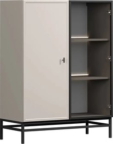 Vitrína Lorini 100 cm dvojdverová na podstavci - kašmír / čierna T-bar úchytka / podstavec