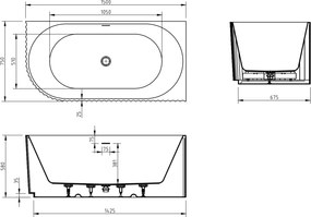 Mexen Gia, voľne stojaca rohová vaňa, drážkovaná, pravá, 150 x 75 cm, čierna matná, 52701507571P-SS