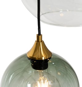 Art Deco závesné svietidlo mosadz s modrým sklom okrúhle 7-svetlo - Sandra