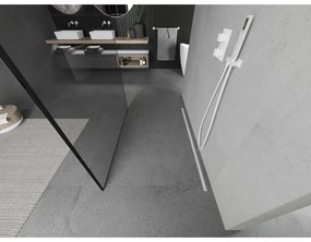 Mexen Kioto, priechodná sprchová zástena 140 x 200 cm, 8mm sklo číre/čierny vzor, 2x biela stabilizačná rozpera, 800-140-002-20-70