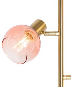 Stojacia lampa Art Deco zlatá s ružovým sklom 3 svetlá - Vidro