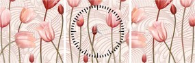 Obraz - Ružové tulipány (s hodinami) (90x30 cm)