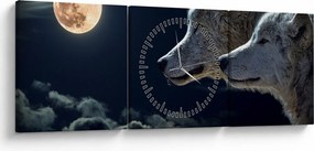 Obraz vlkov vyjúcich na mesiac (s hodinami) (90x30 cm)