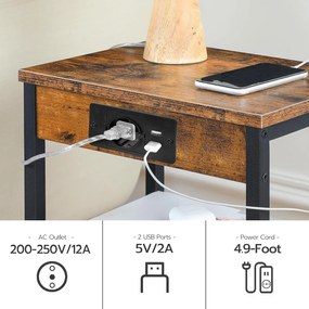 Noční stolek Vasagle Harby 38 cm s nabíjecí stanicí černý/hnědý