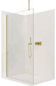 CERANO - Sprchová zástena Walk-in Onyx Top L/P - guľatá vzpera - zlatá kartáčovaná, transparentné sklo - 100x200 cm, CER-CER-8050BD1463