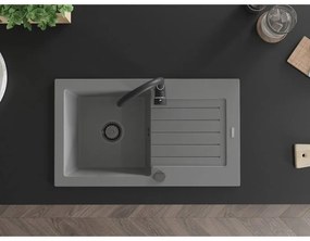 Mexen Pablo, granitový drez 752x436x161 mm, 1-komorový, šedá s čiernym sifónom, 6510751010-71-B
