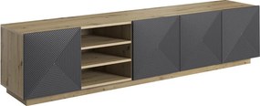 RTV skrinka Asha 200 cm s ryhovaným čelom - artisan / rivier stone mat