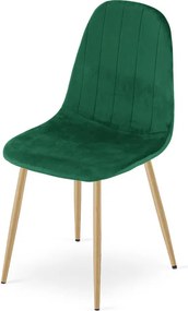 Set štyroch jedálenských stoličiek PADVA zamatové zelené / hnedé nohy (4 ks)