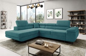 Štruktúrovaný tyrkysový roh Astorp s ľavostrannými opierkami hlavy.