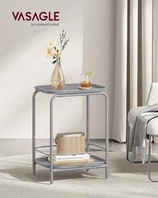 Príručný stolík 2-úrovňový, kovový stolík s podnosom, sivý