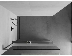 Mexen Kioto+ L, sprchová zástena Walk-In s poličkou a vešiakom 90 x 200 cm, 8mm číre sklo-námraza, grafitový profil, 800-090-123-95-35
