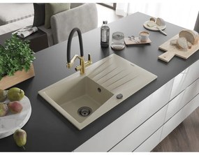 Mexen Cesar, 1-komorový granitový drez 775x470x190 mm a drezová batéria Duo, béžová, 6514-69-671701-57-B
