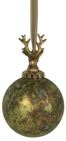 Zlato-zelená antik sklenená vianočná guľa s jeleňom Deer - Ø 10* 16 cm