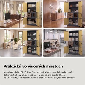 Kovová kancelárska skriňa so sejfom antracitová, orech, 900x1850x400 mm: FILIP II Eco Design