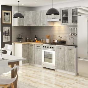 Rohová kuchynská linka OLIVIA 3 m s vitrínou betón