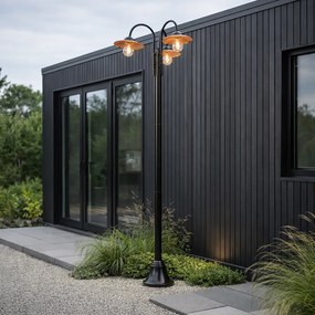 Vonkajšia lampa čierna s meďou 235 cm 3-svetlá IP44 - Mníchov