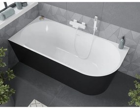 Mexen Mia, voľne stojaca rohová vaňa ľavá 160 x 80 cm, biela/čierna, biely prepad, 52691608075L-20