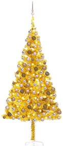 Umelý vianočný stromček s LED a súpravou gulí 240 cm zlatý PET 3077607