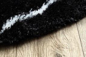 Koberec FLUFFY kruh shaggy kratka, trellis - antracit / biely