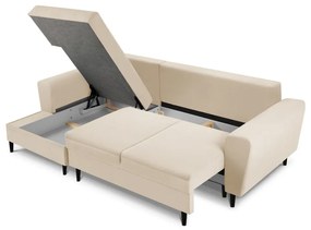 Béžová menčestrová rozkladacia/s úložným priestorom rohová pohovka (ľavý roh/s leňoškou) Kyoto – Cosmopolitan Design