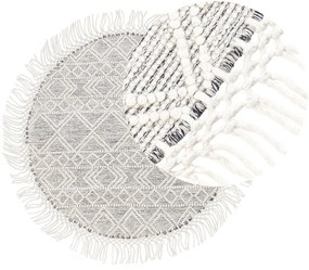 Okrúhly vlnený koberec ⌀ 140 cm sivá/krémová BULDAN Beliani