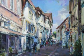 Obraz - Ulička starého mesta, akrylová maľba (90x60 cm)