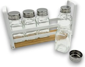 5Five® Sada 5 ks hranatých koreničiek v praktickom stojane BALM, biely kov, drevo, 21,8 x 5,2 x 12,6 cm