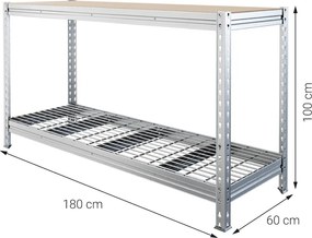 Dielenský stôl, 100x180x60, zinok, vrchná DTD a spodná kovová sieťová polica