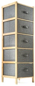G21 Bambusový regál s košíkmi, 5 políc, sivá, 5 poschodí