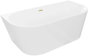 Mexen Oval Slim, voľne stojaca vaňa ku stene 170 x 80 cm, biela lesklá, zlatý matný prepad, 52661708000-55