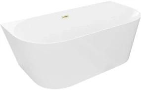 Mexen Oval Slim, voľne stojaca vaňa ku stene 170 x 80 cm, biela lesklá, zlatý matný prepad, 52661708000-55