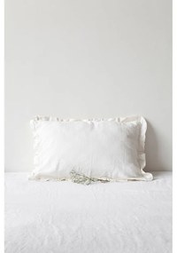 Biela ľanová obliečka na vankúš s riaseným lemom Linen Tales, 50 x 60 cm