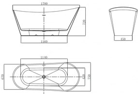 Mexen Dora, voľne stojaca vaňa 170 x 75 cm, biela, zlatý lesklý prepad, 52071707500-50