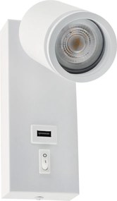 BERGE LED nástenné svietidlo GU10 s vypínačom a USB portom - biela