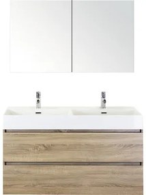 Kúpeľňový nábytkový set Maxx XL 120 cm s keramickým dvojitým umývadlom Model 2 a zrkadlovou skrinkou dub sivý