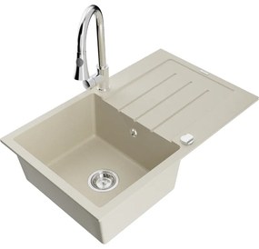 Mexen Bruno, 1-komorový granitový drez 795x495x200 mm a drezová batéria Elia, béžová, 6513-69-670101-00