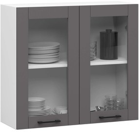 Závesná kuchynská skrinka OLIVIE W 80x72 cm matná biela/matná grafitovo šedá