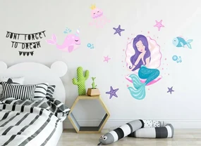 Rozprávková nálepka na stenu malá morská panna 60 x 120 cm