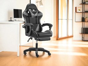 Kancelárska herná stolička s nastaviteľnou opierkou nôh - čierno-sivá