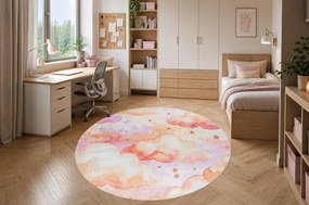 Detský koberec protišmykový BAMBINO 61510 krémový / ružový kruh