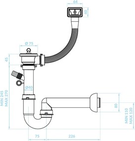 Kuchinox Kuchinox, sifón 2" s prepadom pre 1-komorový drez, oceľová, LAV-OKS_B13T