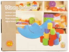 KIK Balančná hra Balancing Moon, drevená Montessori skladačka s 18 farebnými kockami