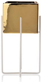 KERAMICKÝ KVETINÁČ SO STOJANOM MIZU 22X12 CM ZLATÁ/BIELA