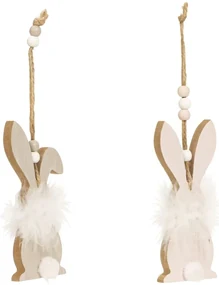 Závesný drevený zajko FLUFFY BUNNY 12 cm - viac variantov