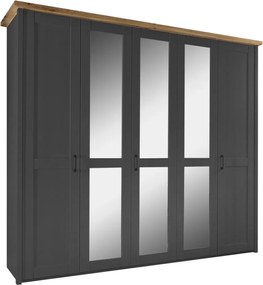 Šatníková skriňa Locarno, 5-dverová, grafit/dub artisan